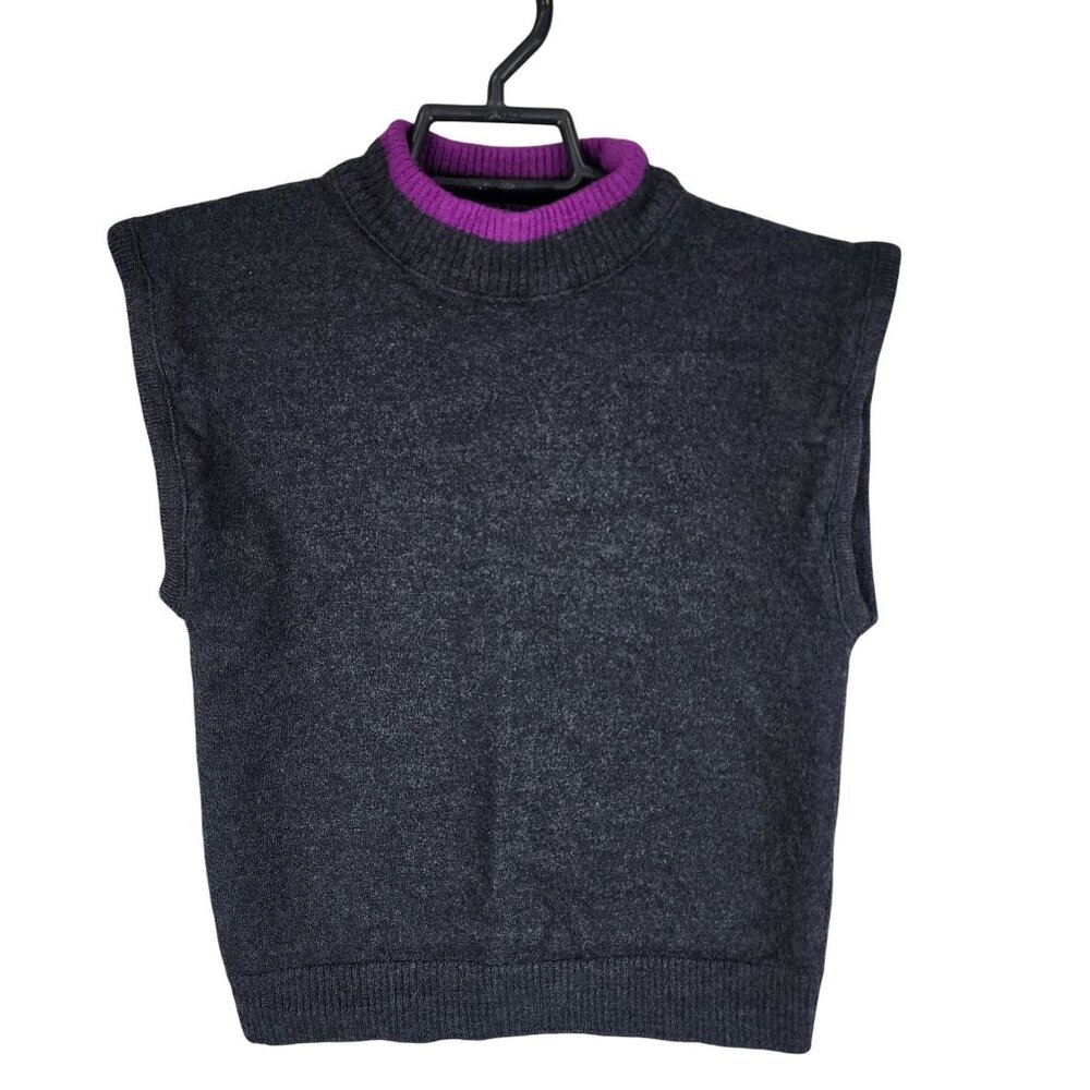 Girls Pendleton Wool Sweater Vest Charcoal Gray & Purple Crew Neck Size L